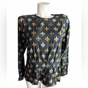 Ann Taylor Black and Gold Fleur-de-Lis Blouse